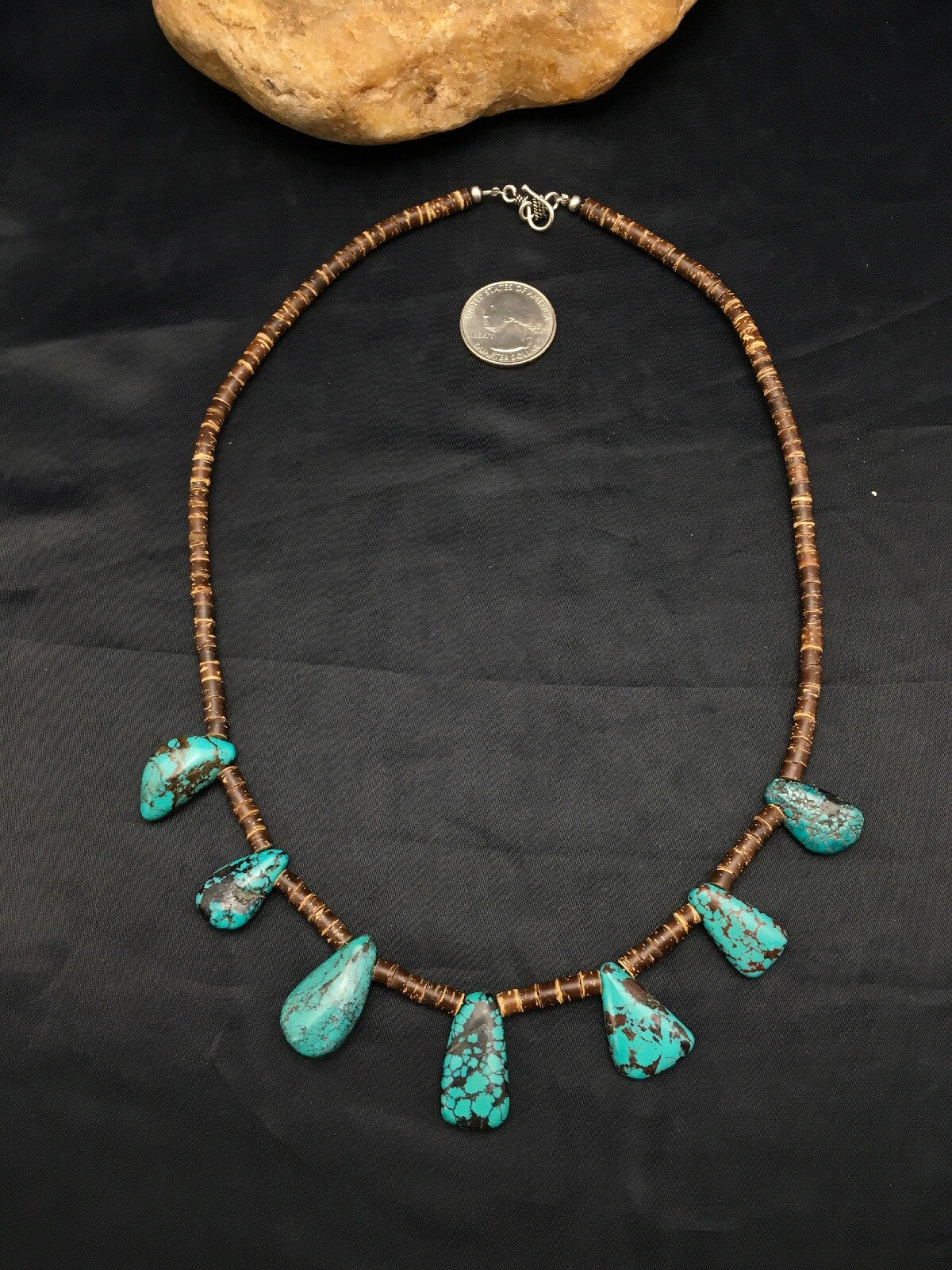 Spiderweb Turquoise & Bone Bead Navajo Sterling Silver Necklace 20" 4101