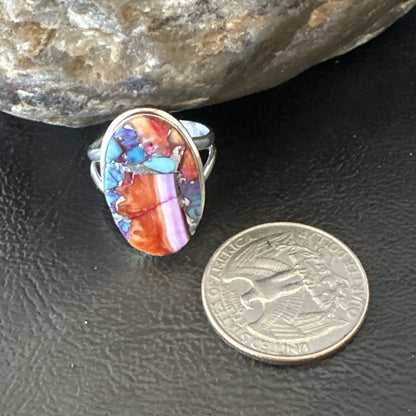Blue Turquoise Spiny Oyster Southwestern Sterling Silver Ring Size 8 18480
