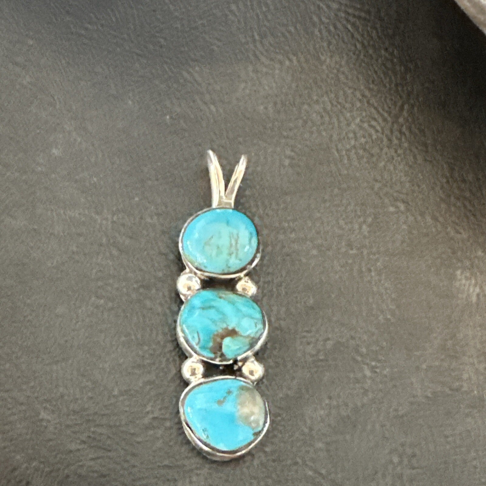 Blue Turquoise 3 Stone Navajo Sterling Silver Cluster Pendant Only 18347