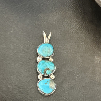 Blue Turquoise 3 Stone Navajo Sterling Silver Cluster Pendant Only 18347