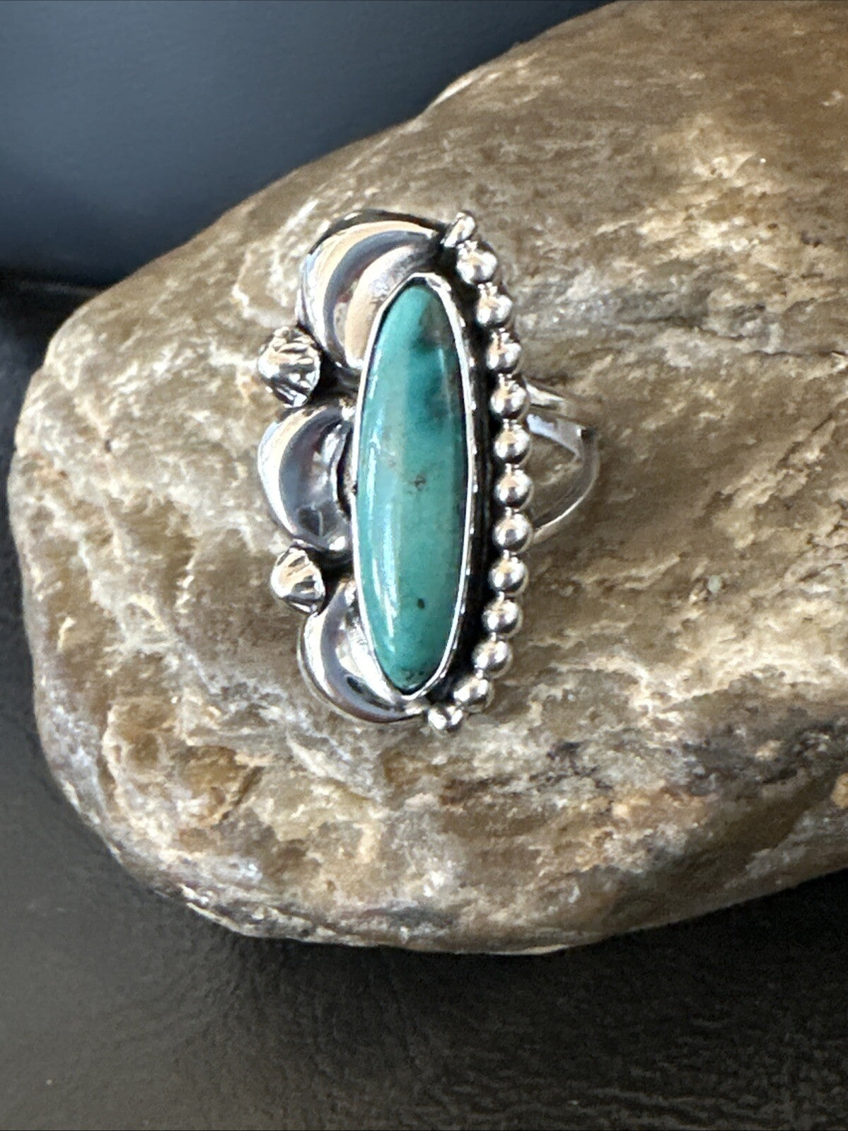 Blue Kingman Turquoise Native American Navajo Sterling Silver Ring Size 8 18633