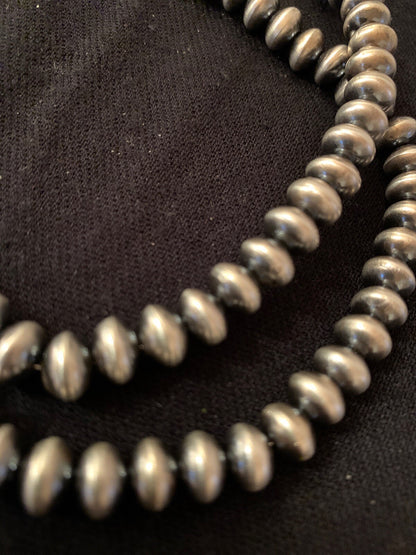 Navajo Pearls Rondelles 8 mm Sterling Silver Bead Necklace 24" 4665