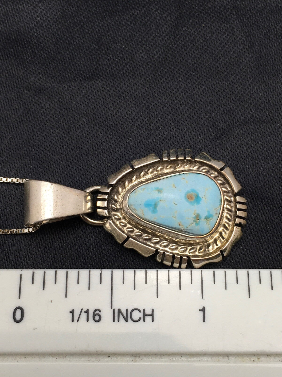 Dry Creek Turquoise Pendant Navajo Sterling Silver Chain Necklace 3107