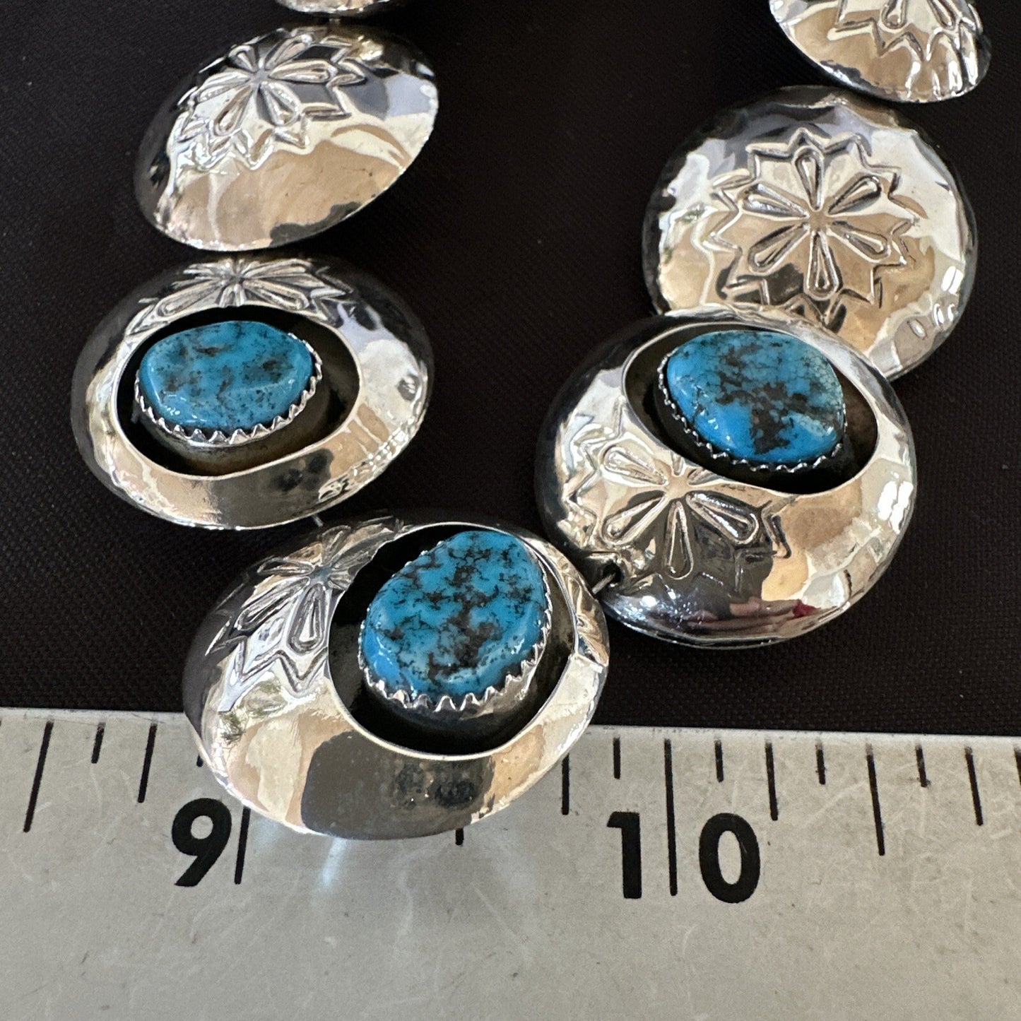 Kingman Turquoise Pillow Bead Navajo Sterling Silver Necklace Earrings 24" 17768