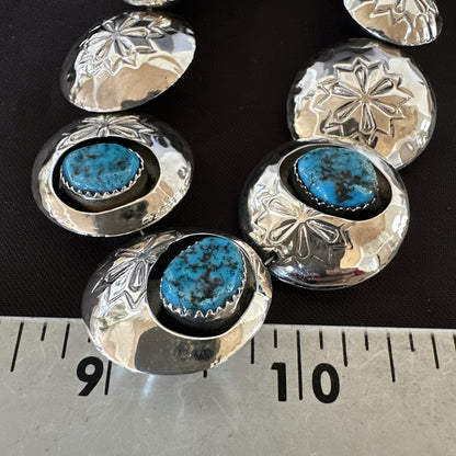 Kingman Turquoise Pillow Bead Navajo Sterling Silver Necklace Earrings 24" 17768