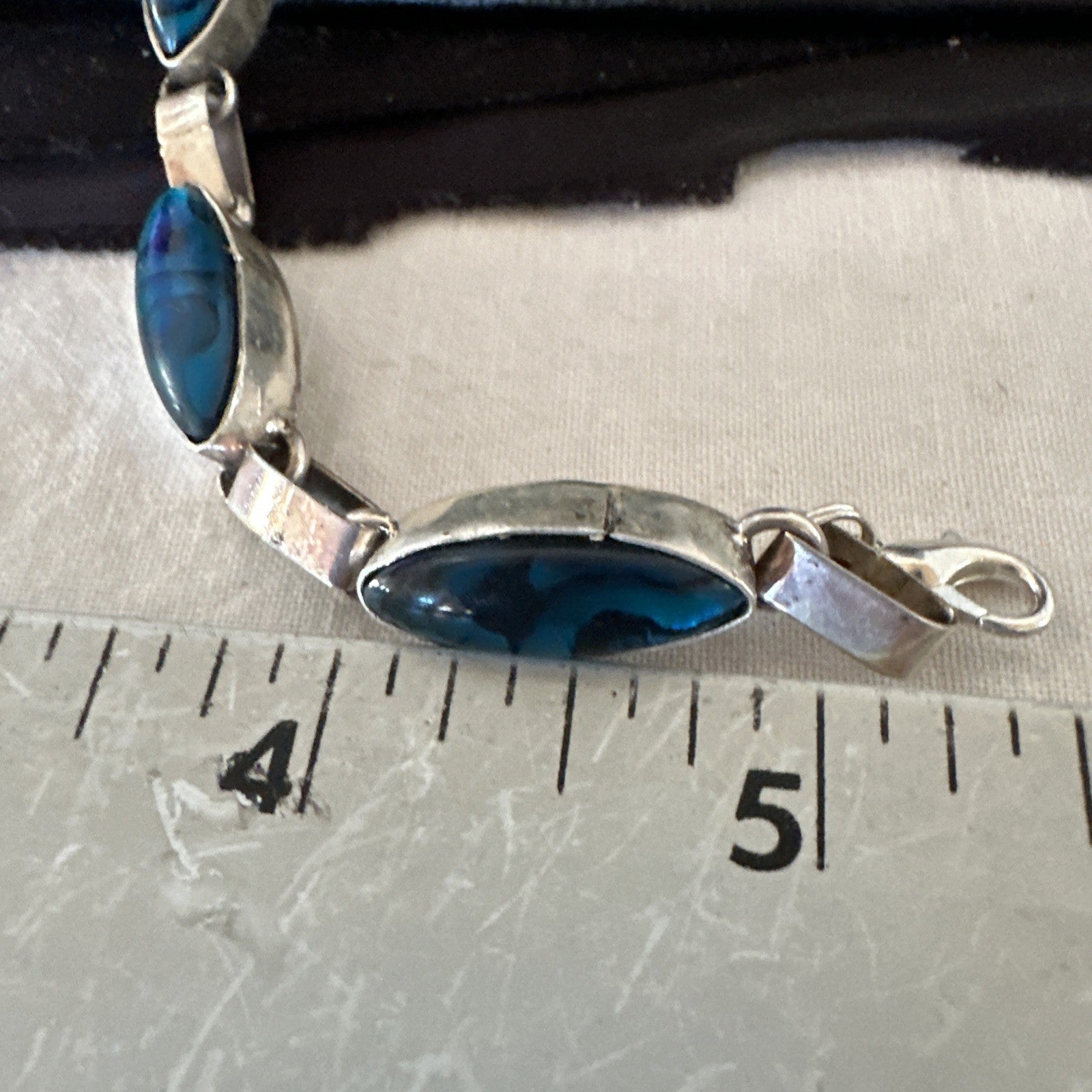Women Old Pawn Blue Pava Shell Navajo Sterling Silver Link Bracelet 8” 19799