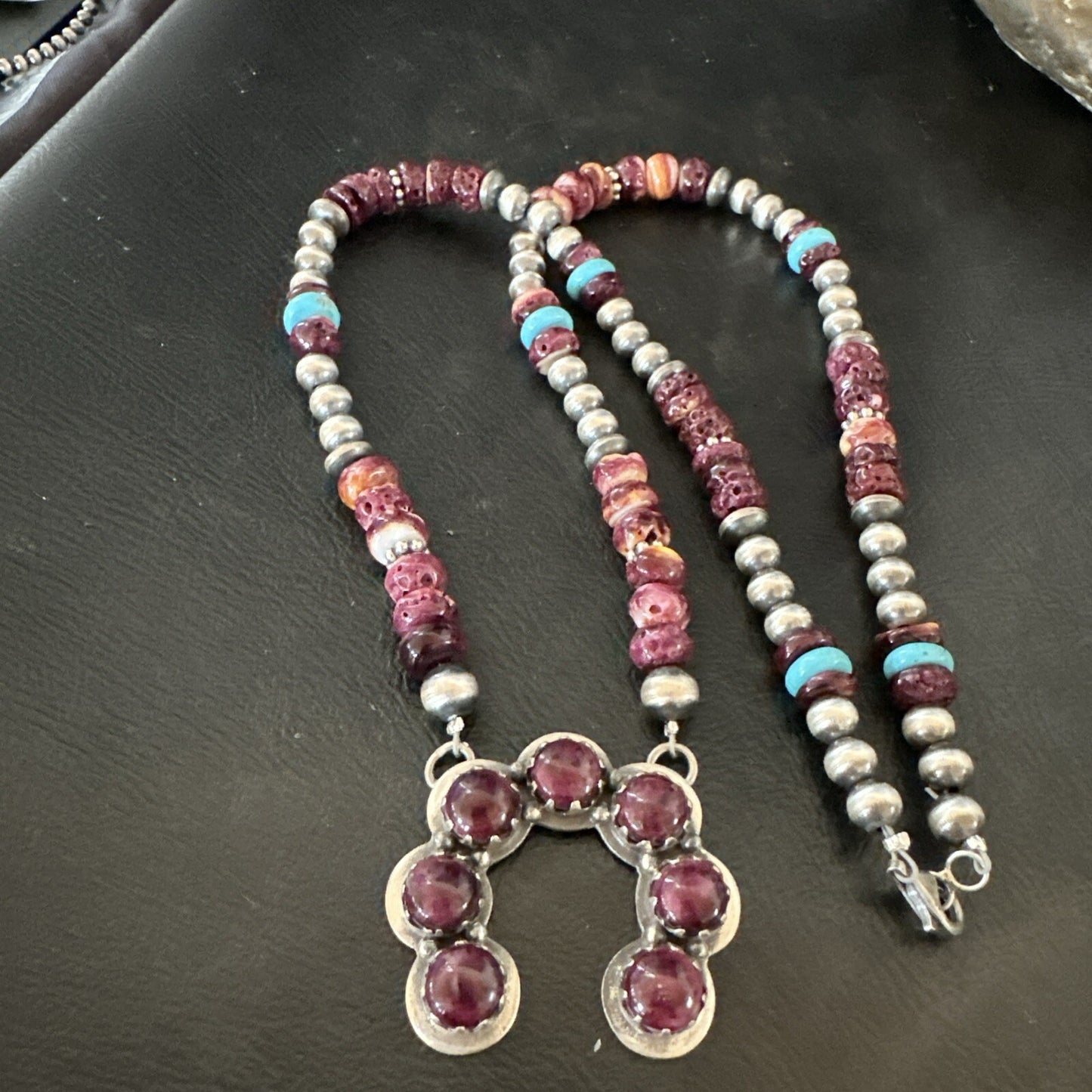 Purple Spiny Oyster Naja Pendant Turquoise Navajo Sterling Silver Necklace 18850