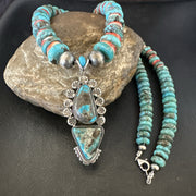 Blue Kingman Turquoise Spiny Navajo Pendant Necklace 23" | Sterling Silver | Authentic Native American Handmade | 17690