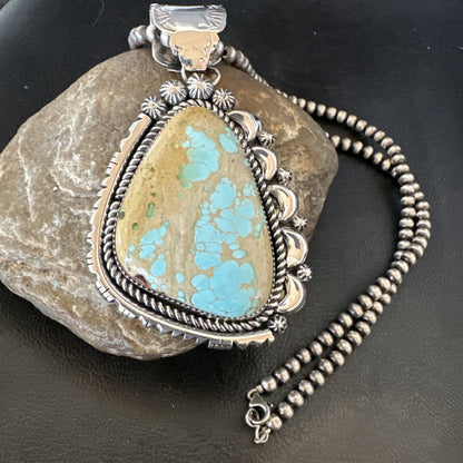 XXL Mens Royston Turquoise Pendant Navajo Pearls Sterling Silver Necklace 18744