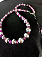 Graduated Purple Stone Necklace Unisex 19" | Sterling Silver | Authentic Native American Handmade