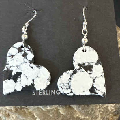 Heart Navajo Slab White Buffalo Turquoise Sterling Silver Earrings 17879