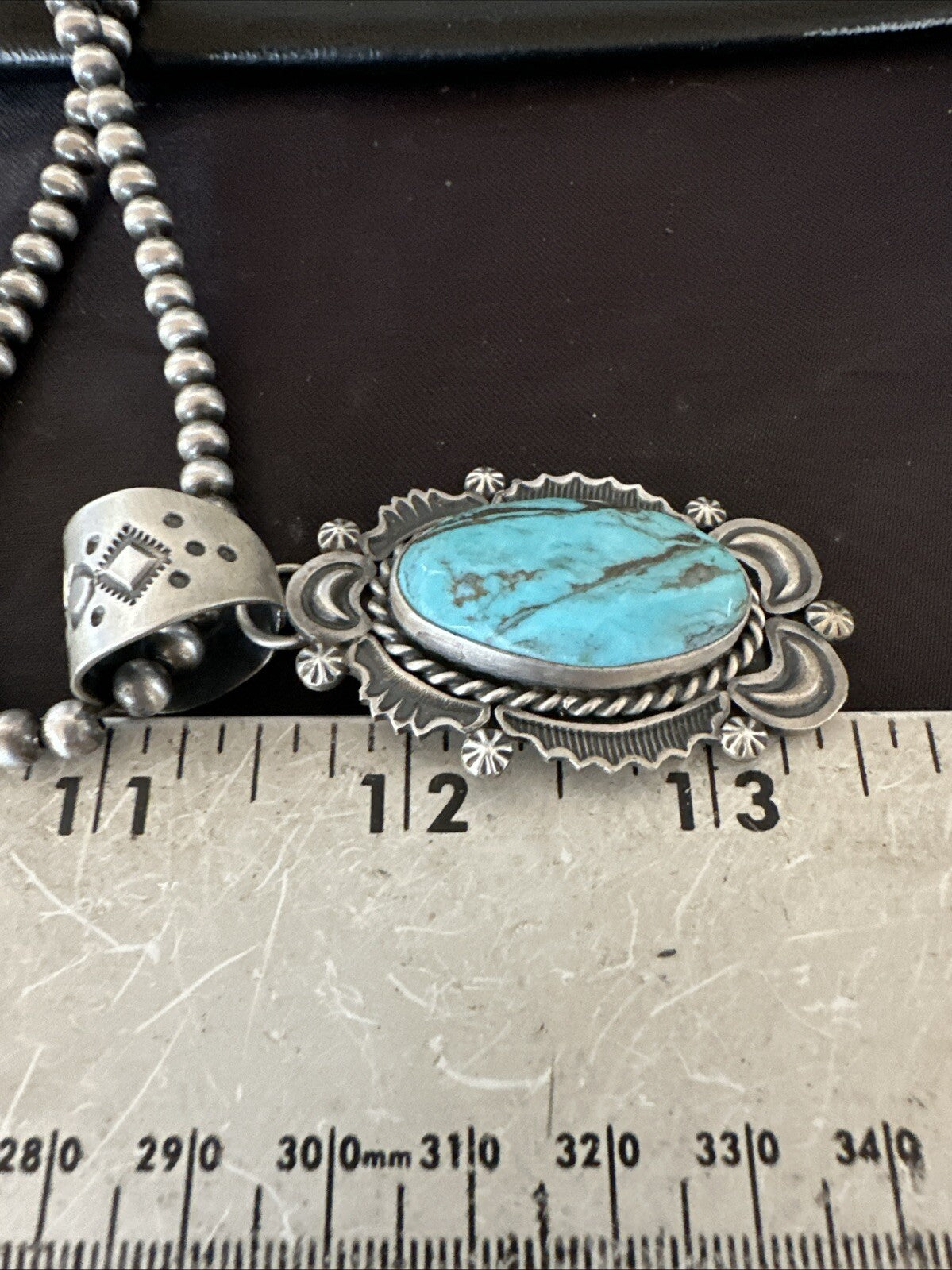 Mens Womens Blue Turquoise Pendant Sterling Silver Beads Sterling Necklace 18649