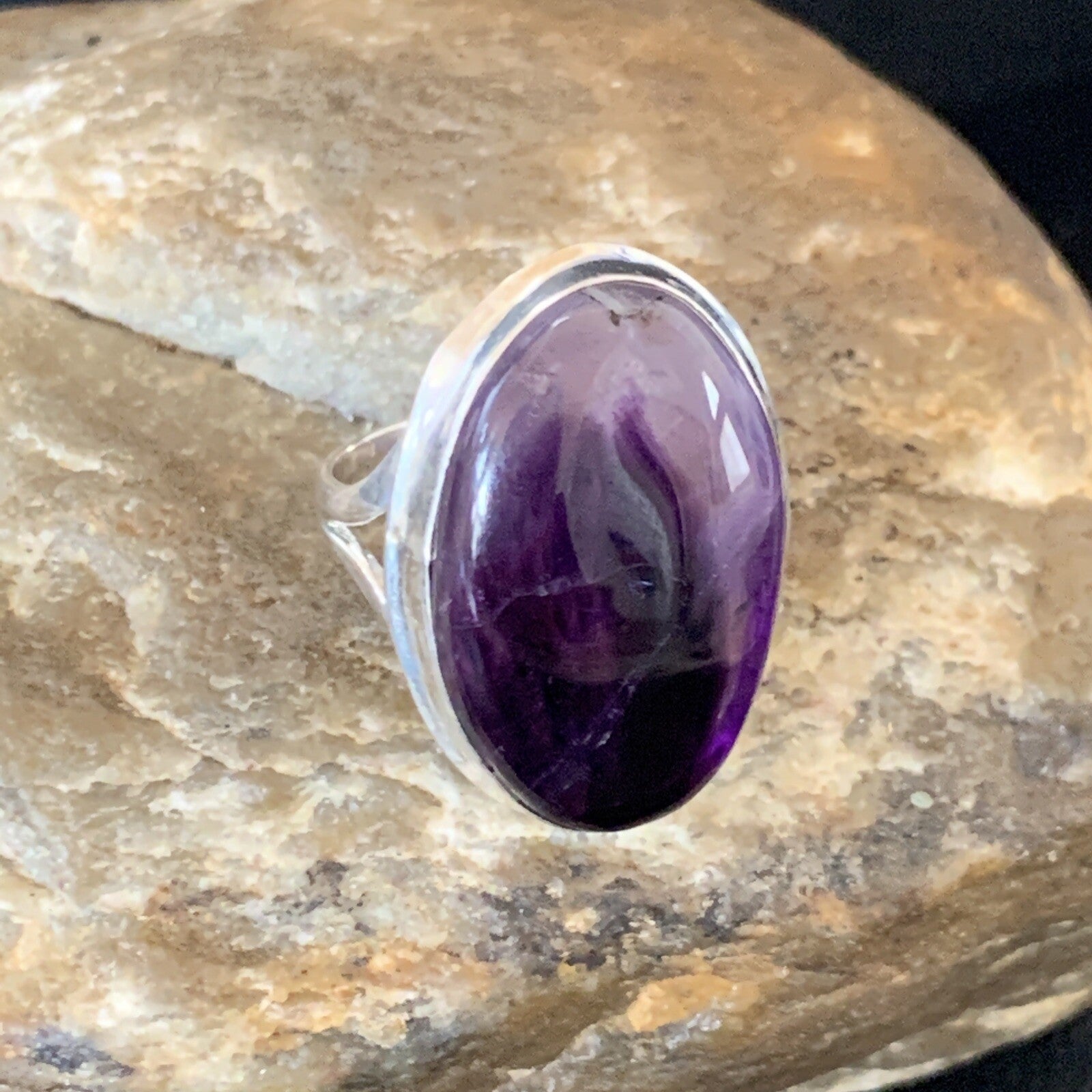 Purple Amethyst Navajo Sterling Silver Ring Size 8.5 12940