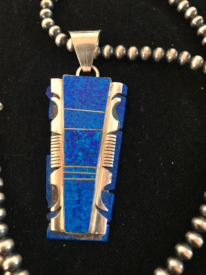 Blue Opal Pendant Navajo Pearls Beads Sterling Silver Necklace 08281