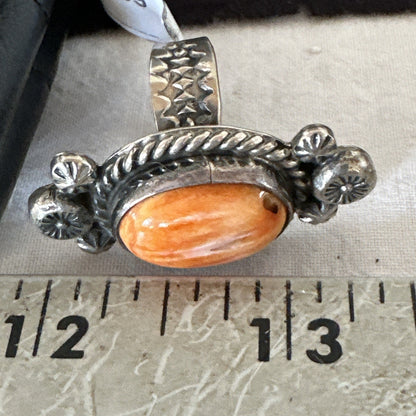 Orange Spiny Oyster Navajo Sterling Silver Ring Native American Size 6 00459