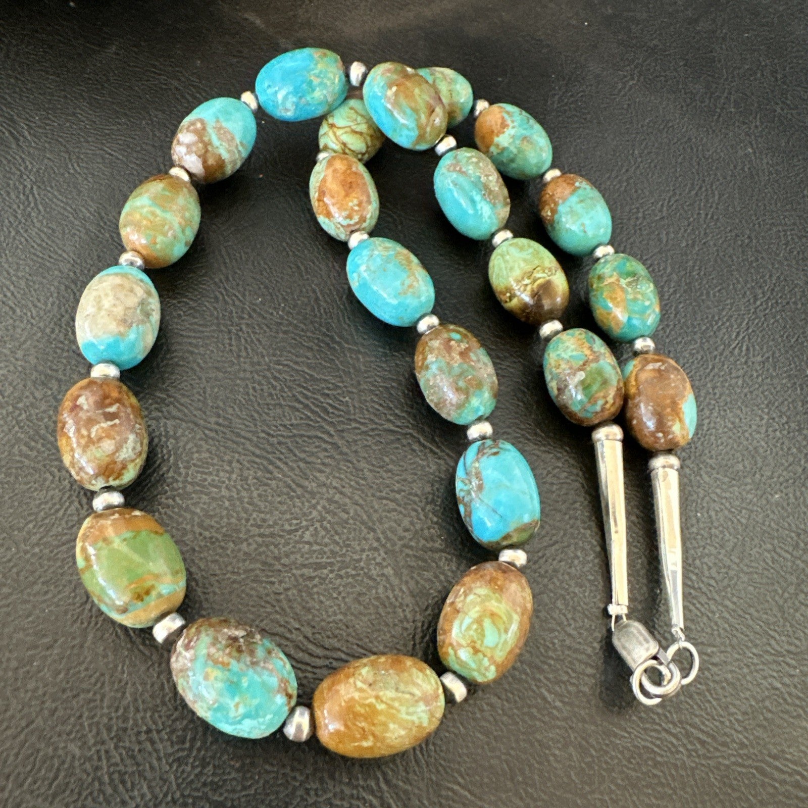 Green Blue Royston Turquoise Navajo Sterling Silver Beads Necklace 18" 19562