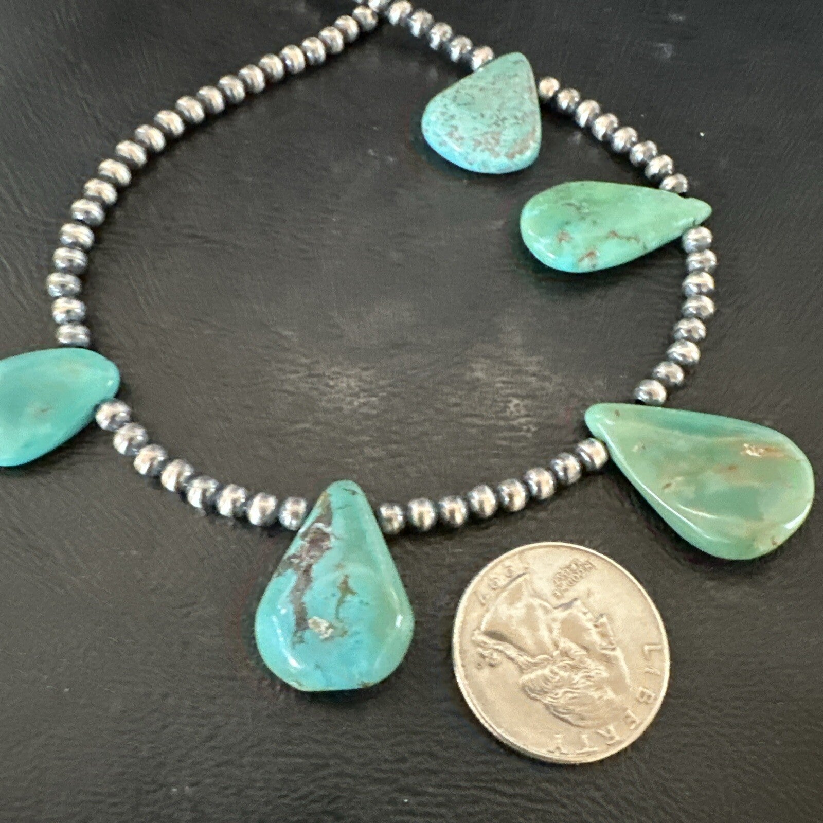 Blue Green Turquoise Teardrop Navajo Pearls Sterling Silver Necklace 20" 17746
