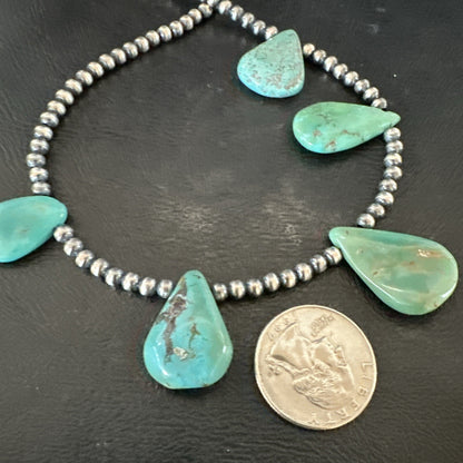 Blue Green Turquoise Teardrop Navajo Pearls Sterling Silver Necklace 20" 17746
