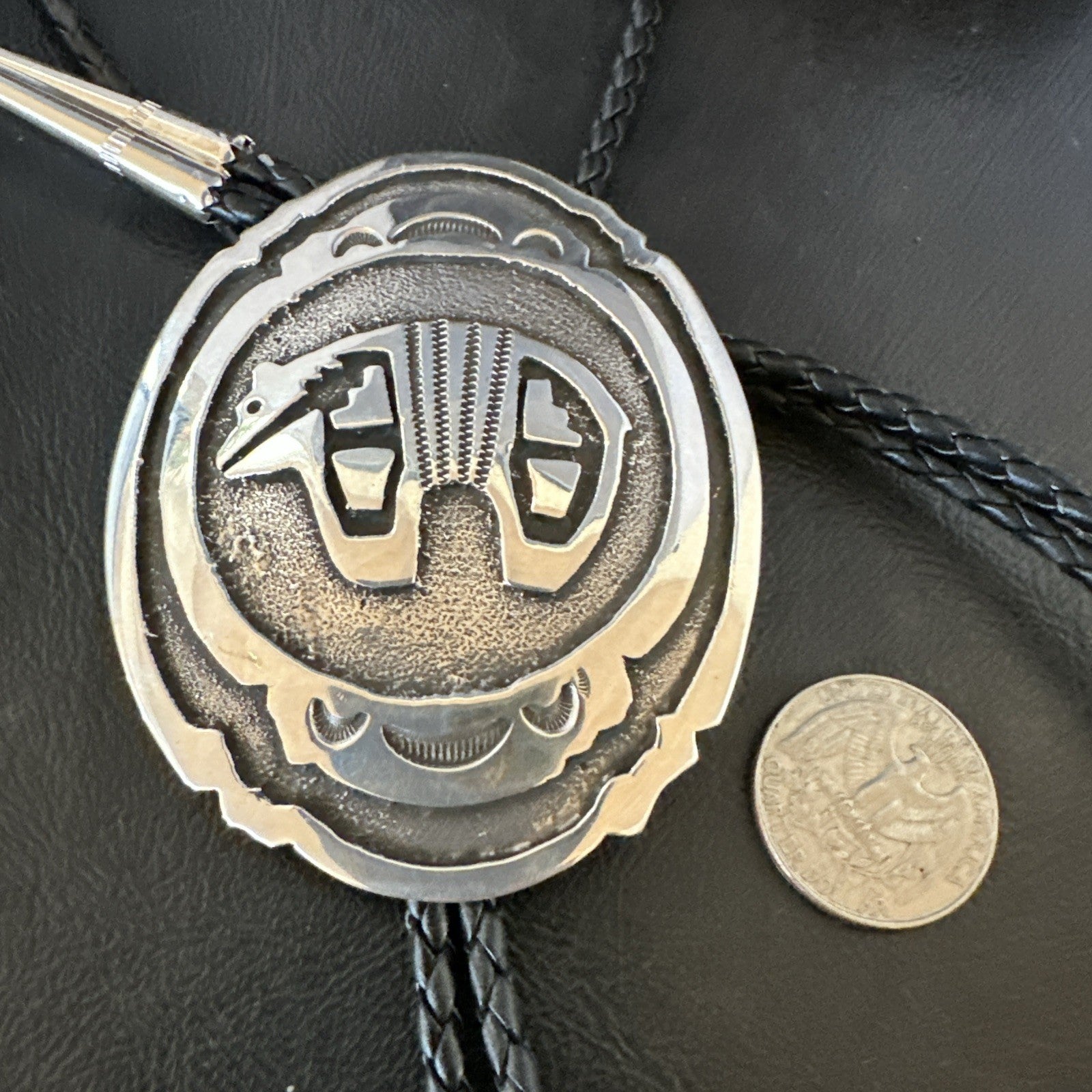 XL Mens Stamped Cutout Bear Navajo Sterling Silver Bolo Tie BK 19120