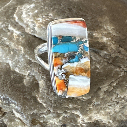 Blue Turquoise Spiny Oyster Navajo Sterling Silver Ring Size 7 18225