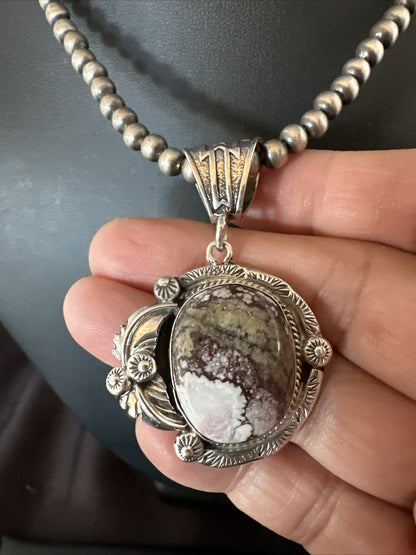 Mens Womens Wild Horse Turquoise Pendant Navajo Sterling Silver Necklace 17802