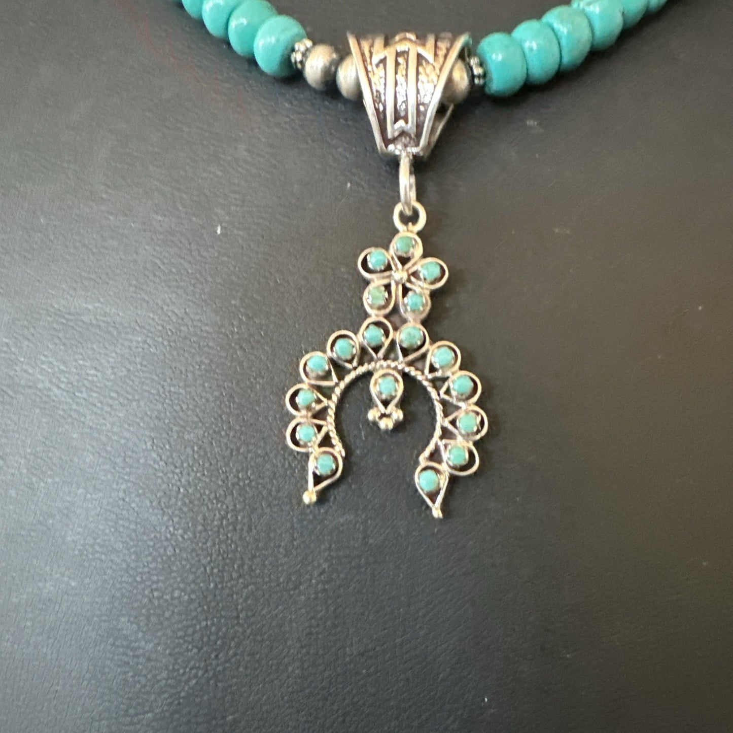 Naja Blue Turquoise Cluster Zuni Pendant Sterling Silver Necklace 20" 19716