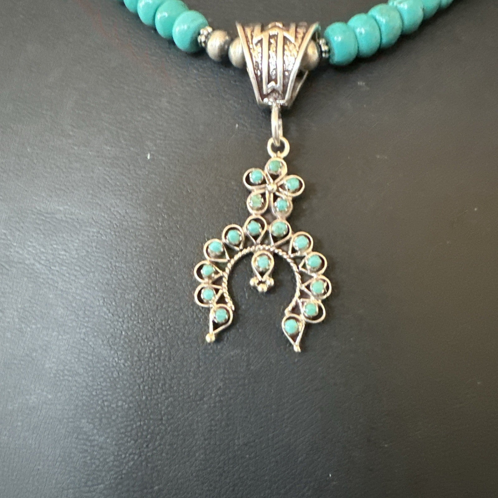 Naja Blue Turquoise Cluster Zuni Pendant Sterling Silver Necklace 20" 19716