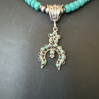 Naja Blue Turquoise Cluster Zuni Pendant Sterling Silver Necklace 20" 19716