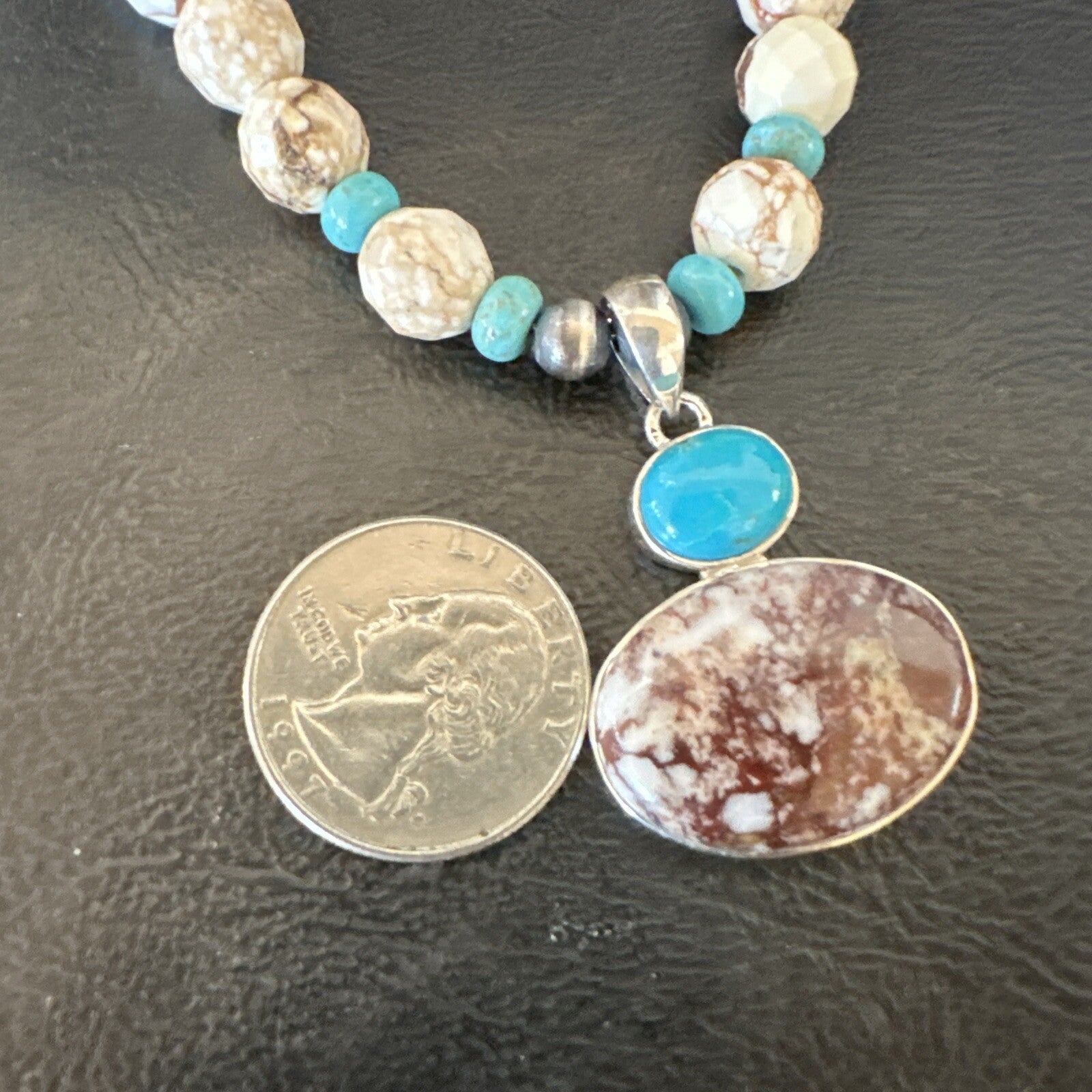 Mens Women Navajo Sterling Silver Wild Horse Turquoise Necklace Pendant 20”18323