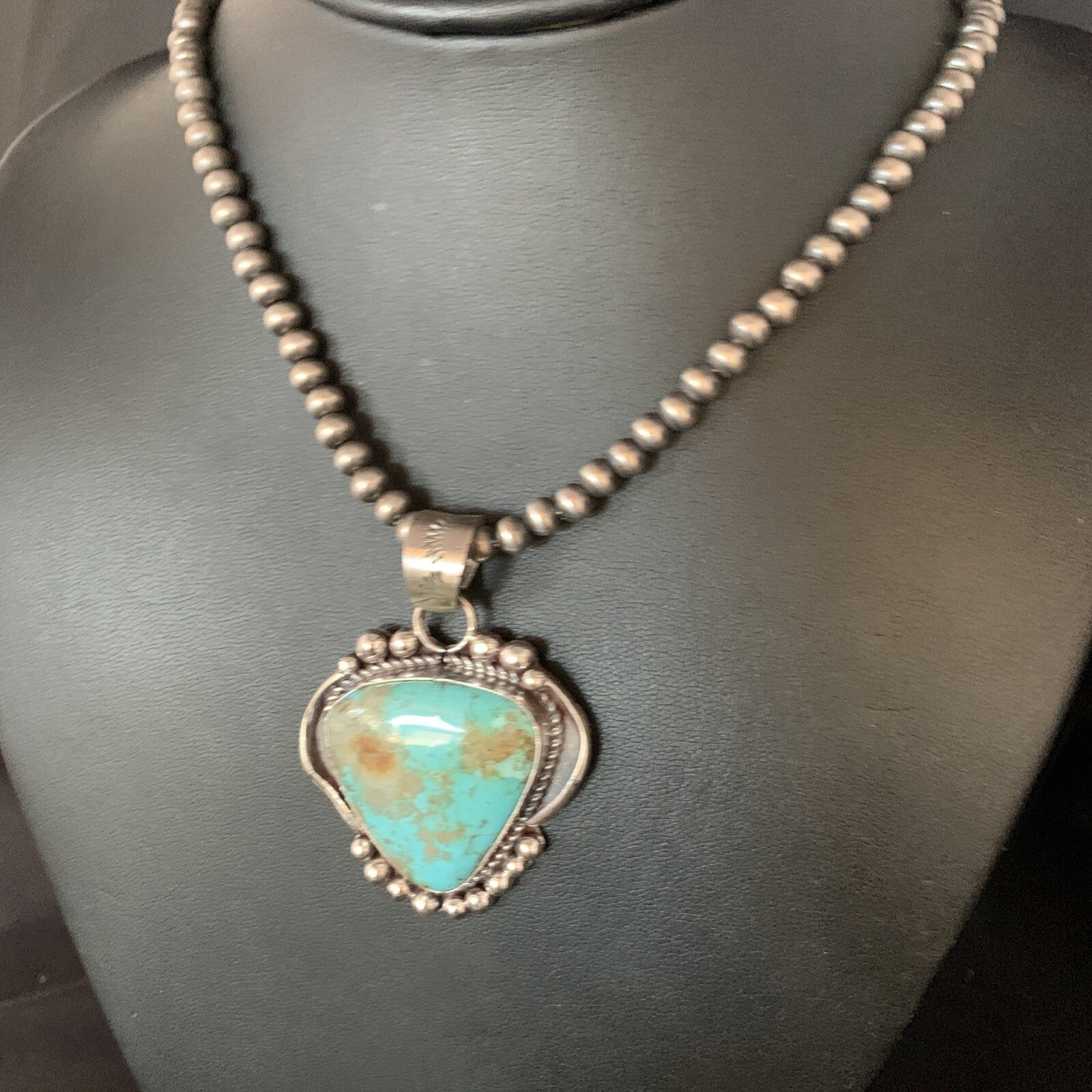 Mens Navajo Sterling Blue Turquoise#8 Necklace Pendant Nat American 13664N