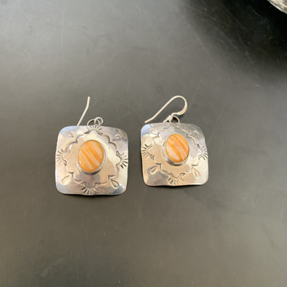 Gold Orange Spiny Oyster Navajo Sterling Silver Earrings 02076