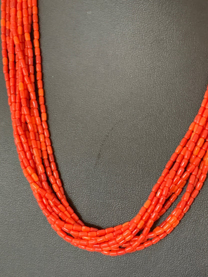 Apple Coral Tube Heishi Bead 10 Strand Navajo Sterling Silver Necklace 17” 4708