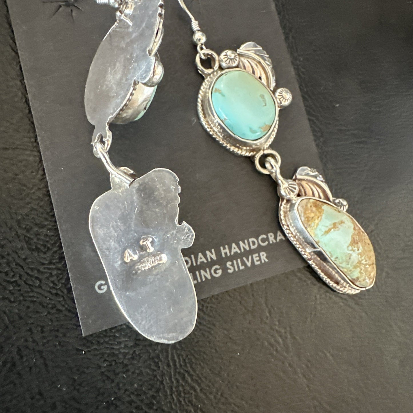 Green Royston Turquoise Navajo Sterling Silver Dangle Earrings 19601