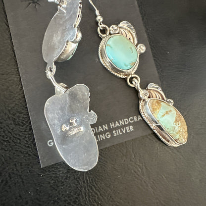 Green Royston Turquoise Navajo Sterling Silver Dangle Earrings 19601