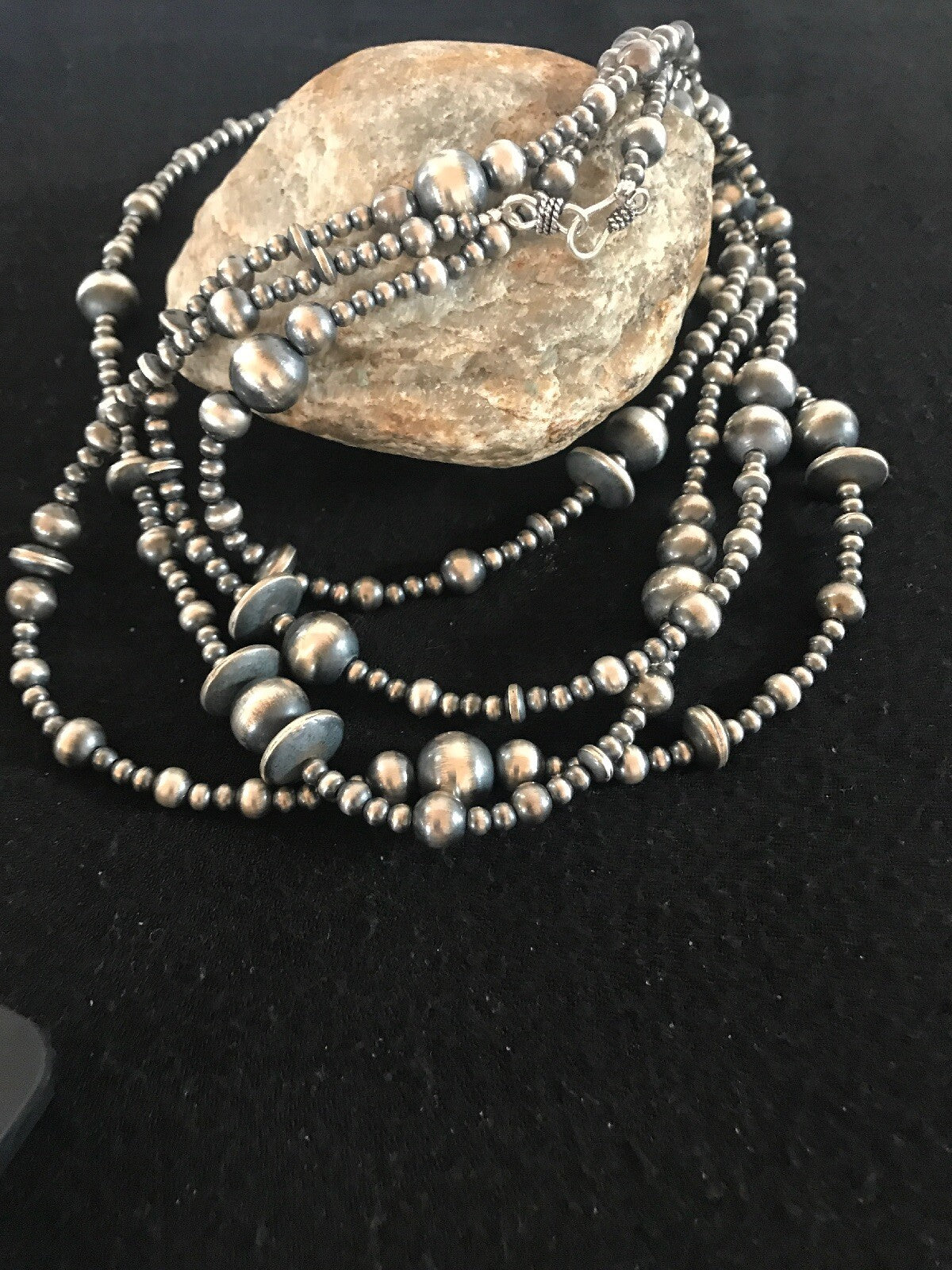 Native American Sterling Silver Navajo Mixed Beads 72" Necklace 92324