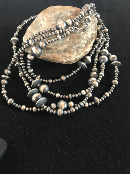 Native American Sterling Silver Navajo Mixed Beads 72" Necklace 92324