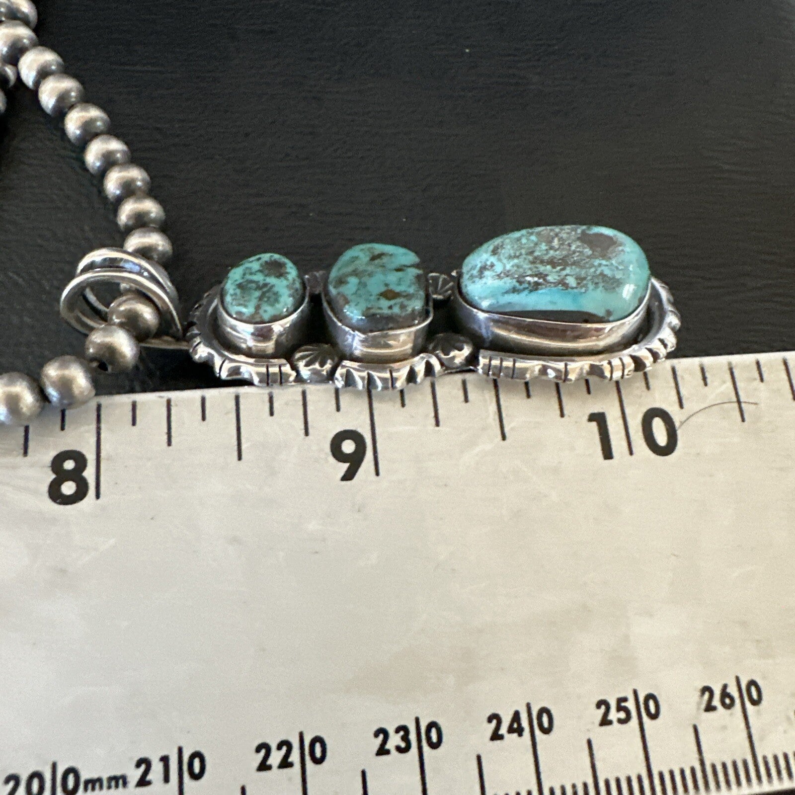 Blue Kingman Turquoise 3 Stone Navajo Sterling Silver Cluster Pendant 17633