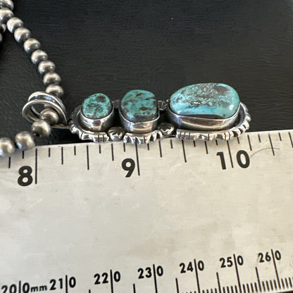 Blue Kingman Turquoise 3 Stone Navajo Sterling Silver Cluster Pendant 17633