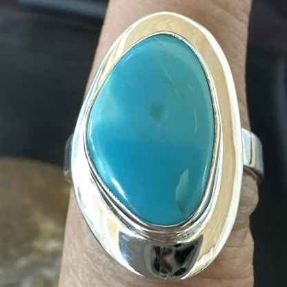 Southwestern Sterling Silver Blue Kingman Turquoise Ring Size 8 18522