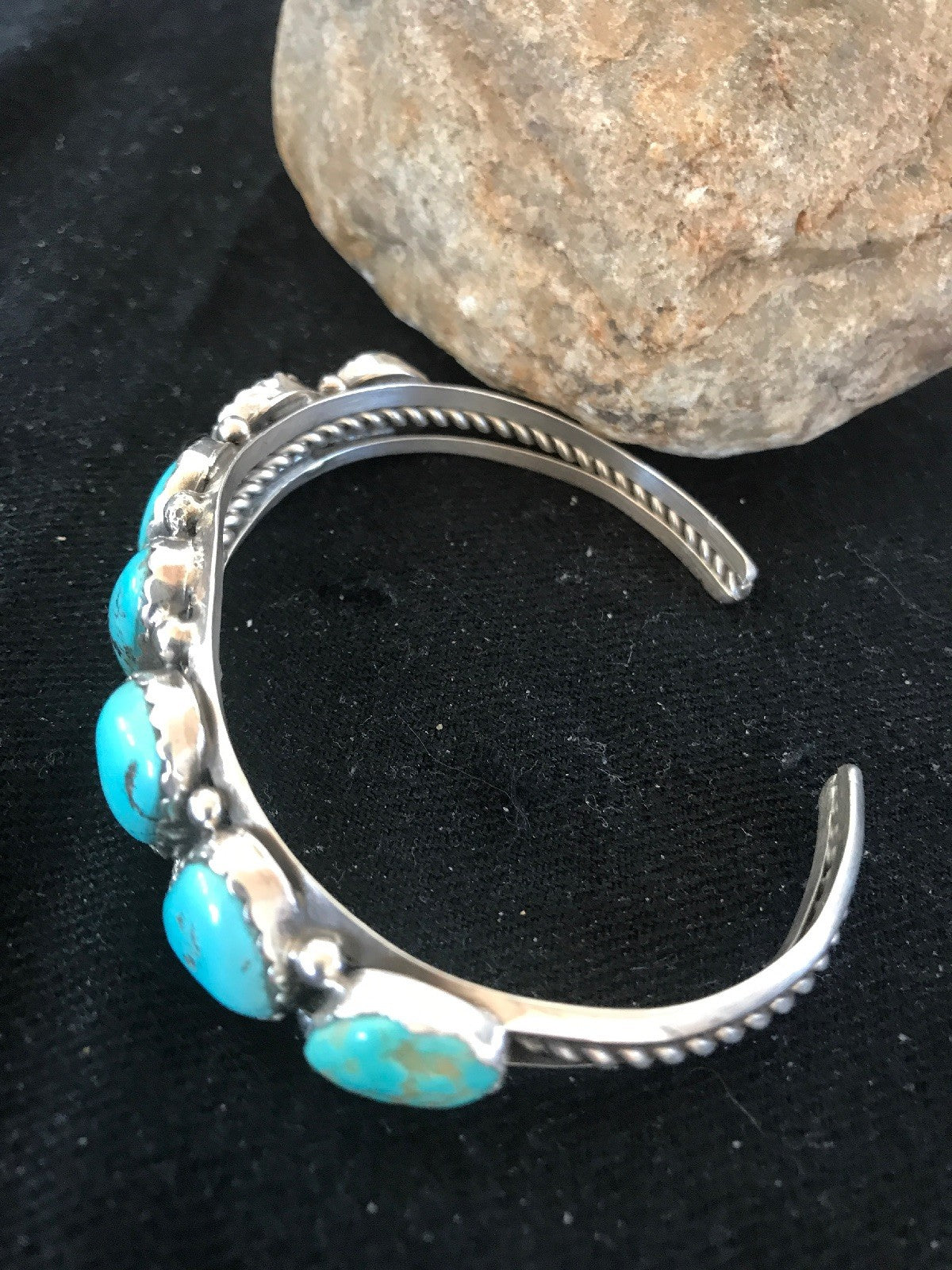 Native Turquoise Navajo Sterling Silver 7 Stone Bracelet Platero 08309