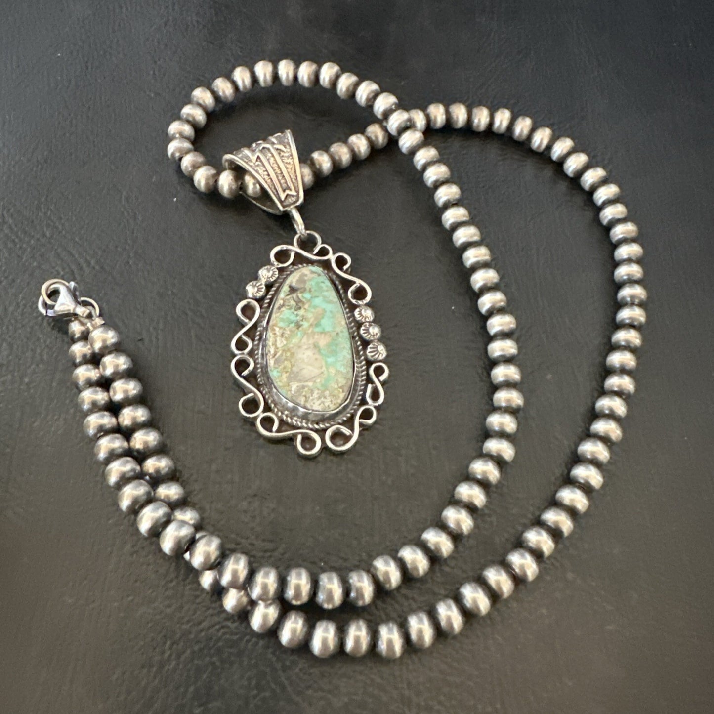 Mens Women Navajo Sterling Silver Green Royston Turquoise Necklace Pendant 18682
