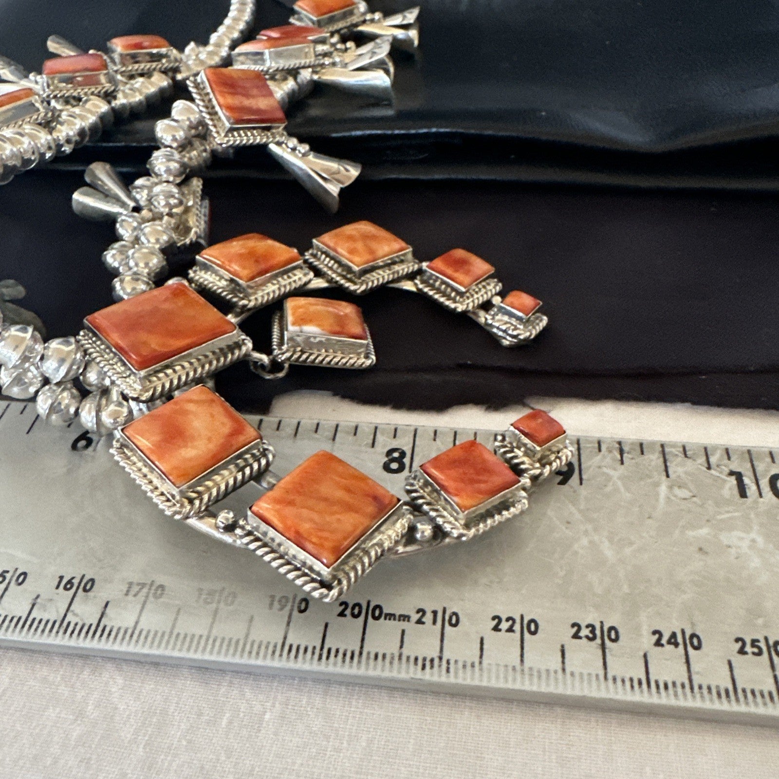 Orange Spiny Oyster Sterling Silver Squash Blossom Necklace 26" Earrings 19074
