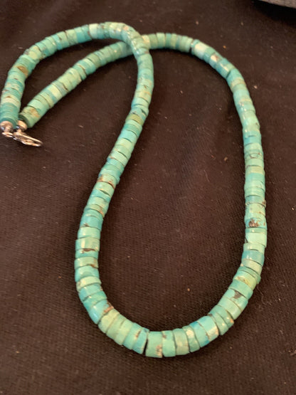 Navajo Turquoise 7mm Heishi Sterling Silver Bead Necklace 24"