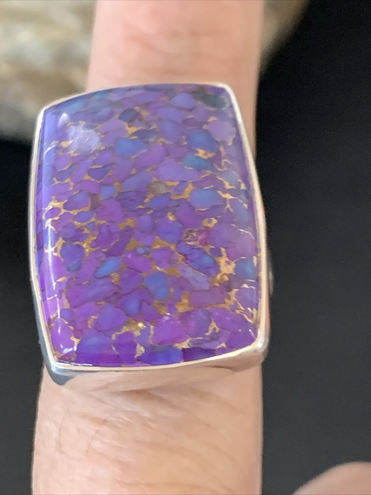Purple Mohave Turquoise Navajo Sterling Silver Ring Size 8.5 Adjustable 11797