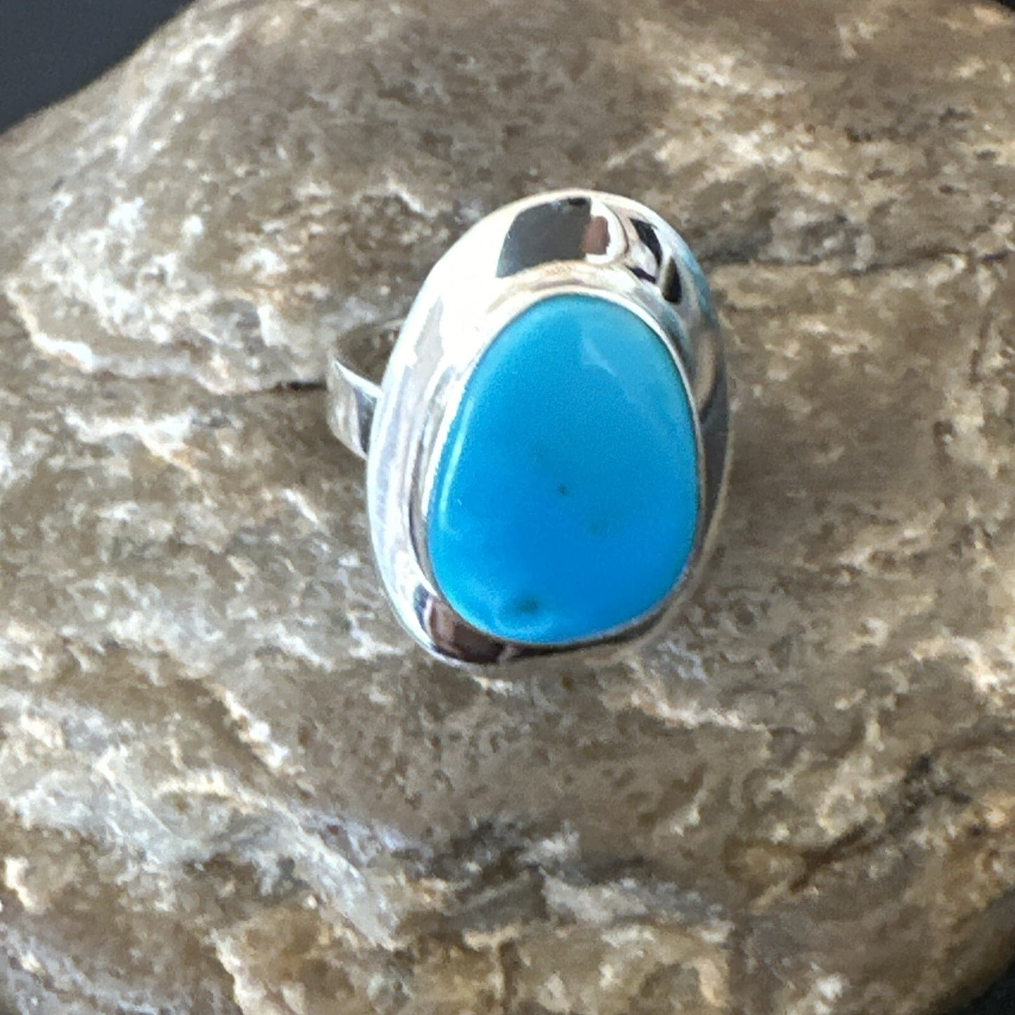 Southwestern Sterling Silver Blue Kingman Turquoise Ring Size 7.5 18525