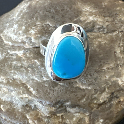 Southwestern Sterling Silver Blue Kingman Turquoise Ring Size 7.5 18525