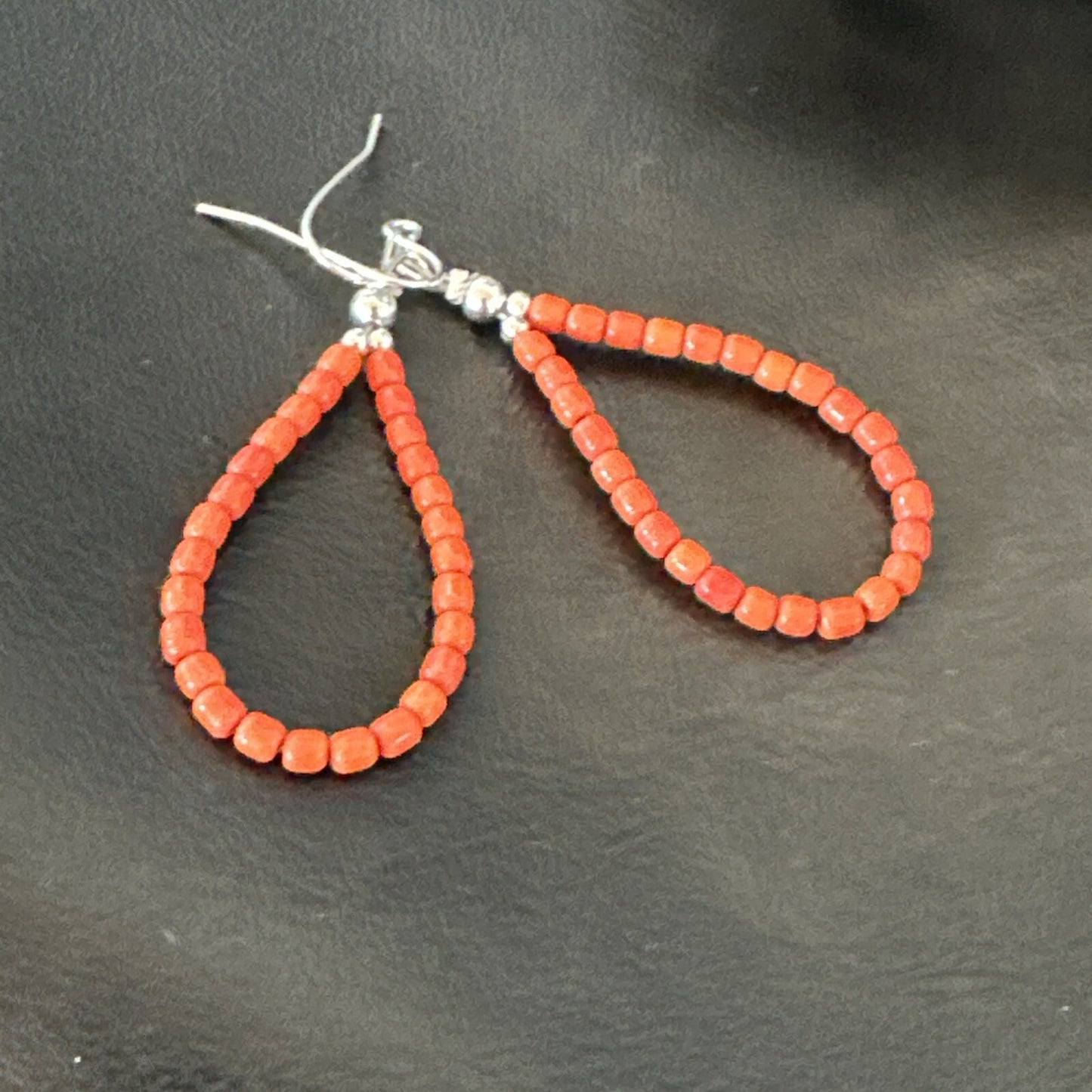 Red Coral Southwestern Sterling Silver Earrings 2” 18837