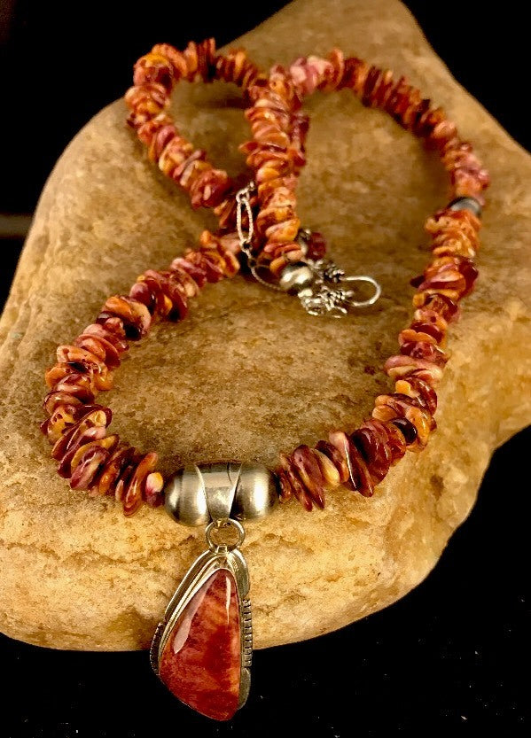 Mens Purple Spiny Oyster Navajo Sterling Silver Beads Necklace 21"