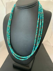 Navajo Blue Turquoise 4mm Bead 3 Strand Necklace | Sterling Silver | Authentic Native American Handmade | 4827