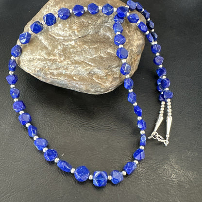 Mens Womens Lapis Lazuli Navajo Sterling Silver 24” Necklace 17749